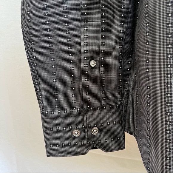 BUGATCHI UOMO Men’s Shaped Fit Black Button Up Long Sleeve Dress Shirt SizeLarge - Picture 6 of 14